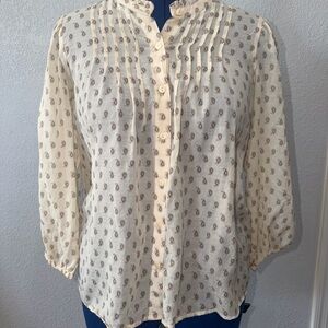 Ann Taylor Factory Cream Paisley Pintuck Button-Front Blouse